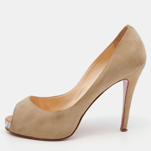 Suede Very Prive Crystal Embellished Peep Toe Pumps Size 38.5 - Christian Louboutin - Modalova