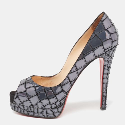 Slate /Black Patent Leather and Satin Mosaic Sobek Peep-Toe Platform Pumps Size 39 - Christian Louboutin - Modalova