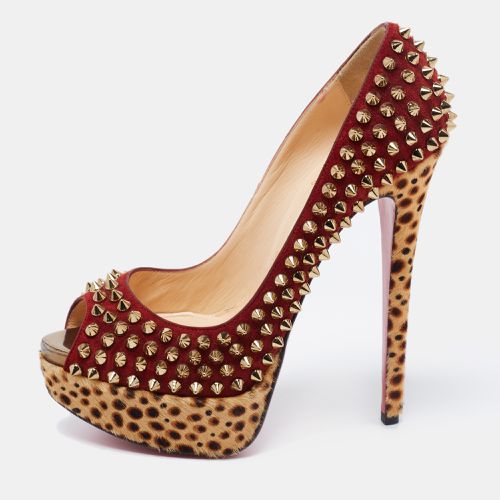 Maroon Leopard Print Calfhair and Suede Lady Peep Spikes Pumps Size 36 - Christian Louboutin - Modalova