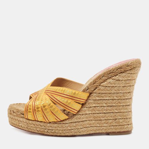 Gold Lace Espadrille Wedge Slide Sandals Size 37 - Christian Louboutin - Modalova