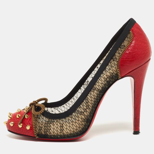 Red Lace and Ostrich Leather Candy Spike Round Toe Pumps Size 38 - Christian Louboutin - Modalova