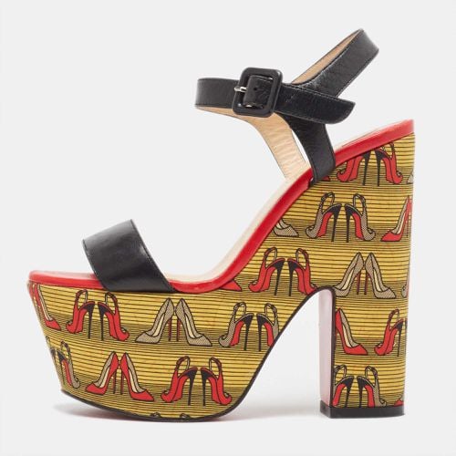 Leather Printed Platform Block Heel Ankle Strap Sandals Size 35 - Christian Louboutin - Modalova