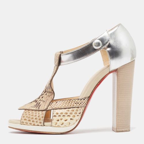 Sliver/Beige Python Leather And Foil Leather Ankle Strap Sandals Size 36 - Christian Louboutin - Modalova