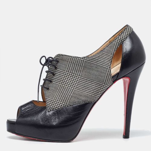 White Leather And Tartan Fabric Platform Oxford Booties Size 39.5 - Christian Louboutin - Modalova