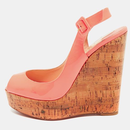 Neon Peach Patent Leather Une Plume Wedge Slingback Pumps Size 38 - Christian Louboutin - Modalova