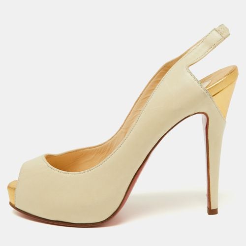 Cream/Gold Leather Platform Peep Toe Singback Pumps Size 38 - Christian Louboutin - Modalova