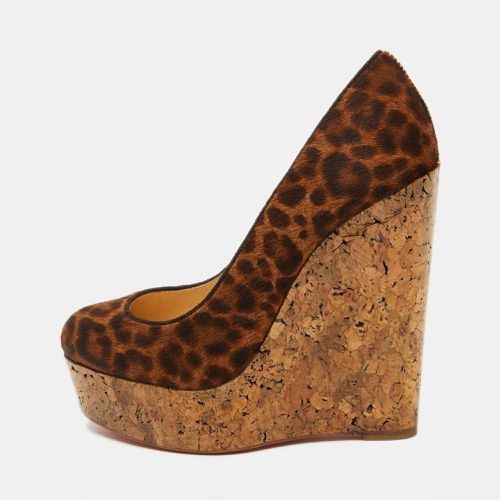 Leopard Print Calf Hair Cork Wedge Platform Pumps Size 36 - Christian Louboutin - Modalova