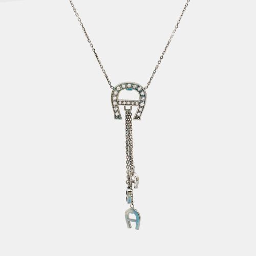 Logo Crystals Sterling Pendant Necklace - Aigner - Modalova