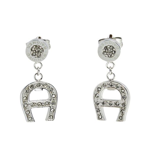 Tone Crystal Logo Drop Earrings - Aigner - Modalova