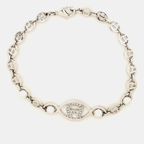 Logo Crystal Faux Pearl Tone Bracelet - Aigner - Modalova