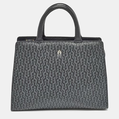 Dark Grey Signature Coated Canvas Cybill Tote - Aigner - Modalova