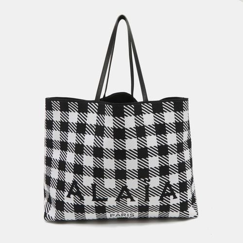 White Canvas and Leather Large Houndstooth Tote - Alaia - Modalova