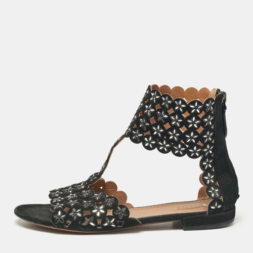 Laser Cut Suede Crystal Embellished Flat Sandals Size 40 - Alaia - Modalova