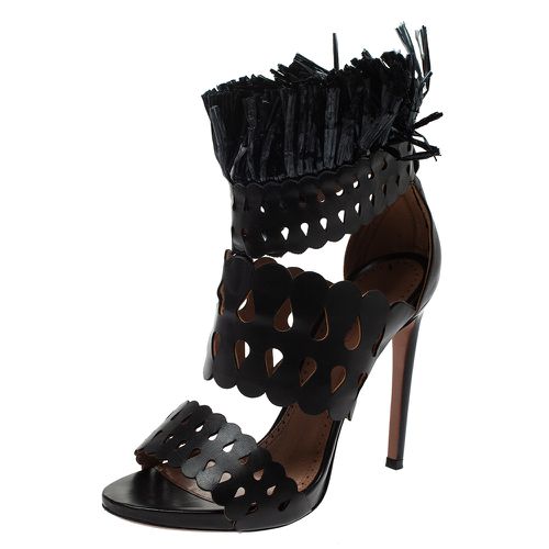 Leather and Straw Cut Out Fringes Sandals Size 38 - Alaia - Modalova