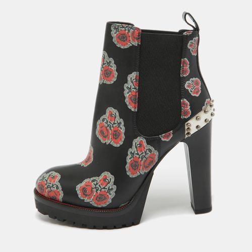 Red Floral Print Leather Studded Ankle Boots Size 36 - Alexander McQueen - Modalova