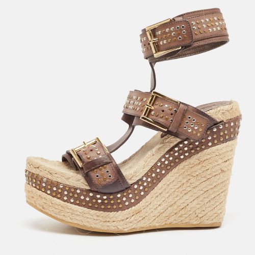 Beige Jute and Leather Wedge Ankle Strap Sandals Size 37 - Alexander McQueen - Modalova