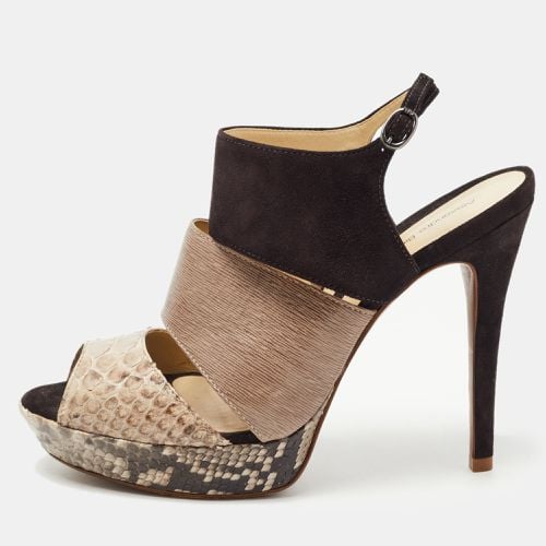 Brown/ Python and Suede Platform Slingback Sandals Size 41 - Alexandre Birman - Modalova