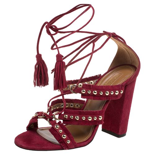 Suede Leather Tulum Fringe Detail Studded Ankle Wrap Sandals Size 38 - Aquazzura - Modalova