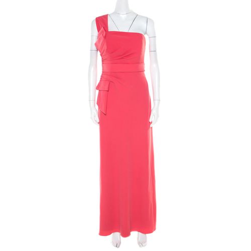 Salamander Crepe Pleated Bow Trim One Shoulder Evening Gown M - Armani Collezioni - Modalova