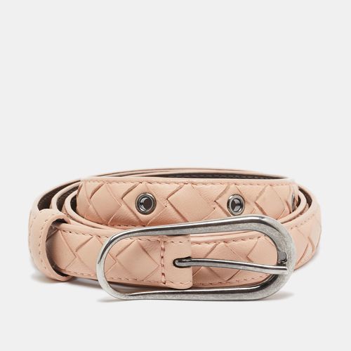 Peach Intrecciato Leather Slim Buckle Belt 85 CM - Bottega Veneta - Modalova