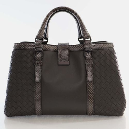 Python Leather and Intrecciato Roma Tote Bag - Bottega Veneta - Modalova