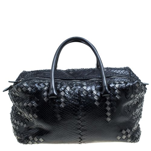 Python and Leather Intrecciato Detail Brick Bag - Bottega Veneta - Modalova