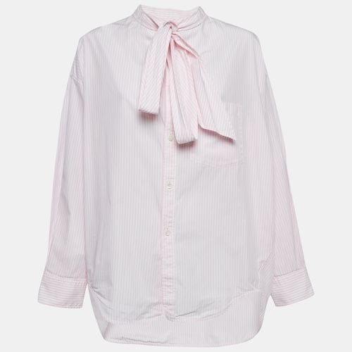 White Stripe Cotton Neck Tie Detail Oversized Shirt S - Balenciaga - Modalova