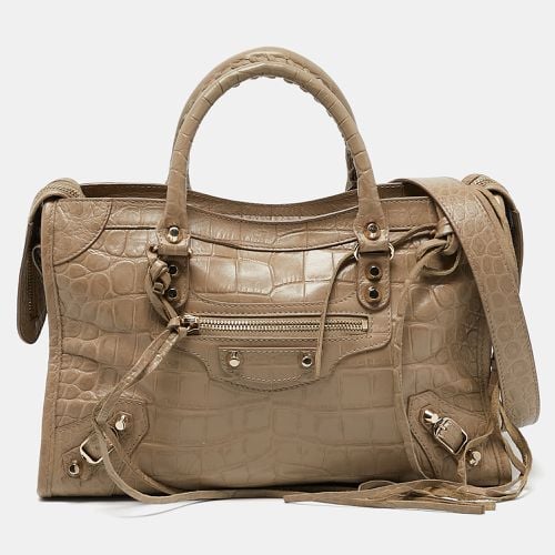 Croc Embossed Leather Small Classic City Tote - Balenciaga - Modalova