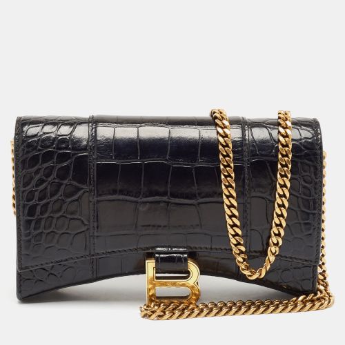 Croc Embossed Leather XS Hourglass Wallet on Chain - Balenciaga - Modalova