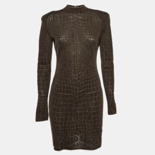 Crocodile Patterned Jersey Fitted Mini Dress L - Balmain - Modalova