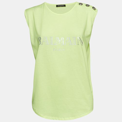 Fluorescent Logo Print Jersey Sleeveless T-Shirt M - Balmain - Modalova