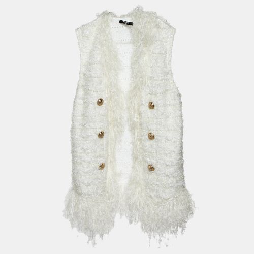 Patterned Knit Fringed Open Front Cardigan M - Balmain - Modalova