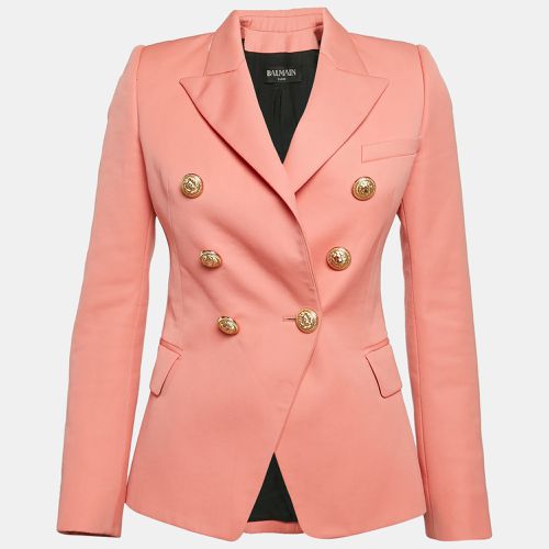 Peach Wool Double Breasted Button Detail Blazer S - Balmain - Modalova