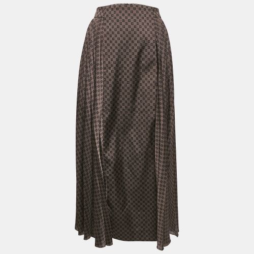 Monogram Print Satin Pleated Midi Skirt M - Balmain - Modalova