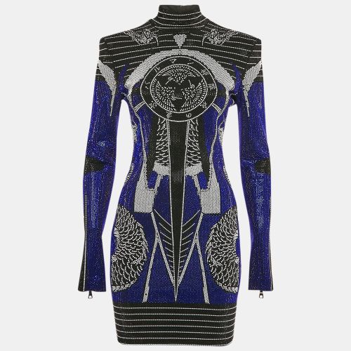 Blue/ Studded Mini Bodycon Dress M - Balmain - Modalova