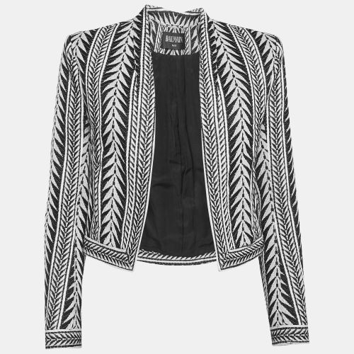 White Tribal Pattern Jacquard Open Front Jacket - Balmain - Modalova