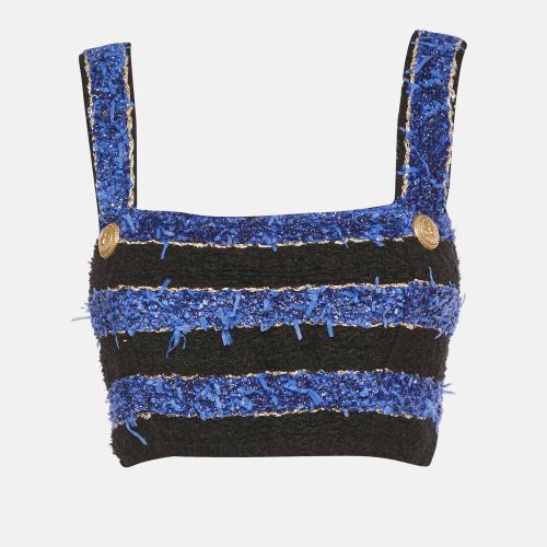 Black/ Textured Tweed Crop Top M - Balmain - Modalova