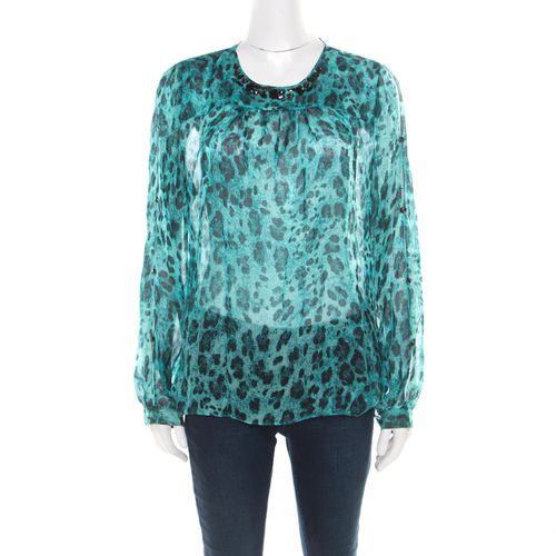 And Black Animal Printed Silk Embellished Neck Blouse M - Blumarine - Modalova