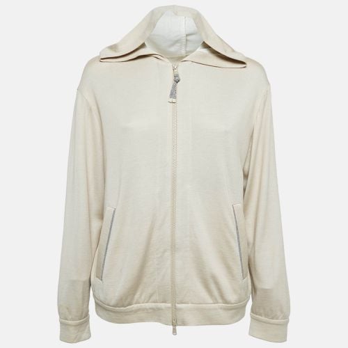 Embellished Cotton Blend Zip-Up Hoodie M - Brunello Cucinelli - Modalova