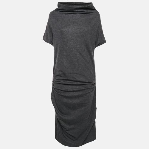 Stretch Wool High Neck Ruche Detail Midi Dress M - Brunello Cucinelli - Modalova