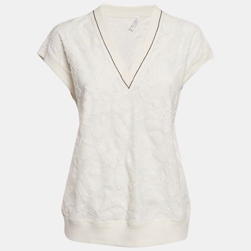 Off Fil-coupe Jersey Monili Detail V-Neck Top L - Brunello Cucinelli - Modalova