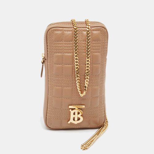 Camel Quilted Check Leather Mini Vertical Lola Crossbody Bag - Burberry - Modalova