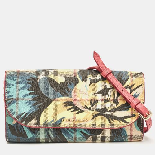 Haymarket Check Floral Coated Canvas and Leather Izzy Wallet on Chain - Burberry - Modalova