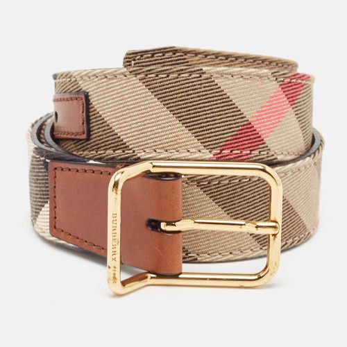 Beige Super Nova Check Canvas and Leather Upshall Belt 70CM - Burberry - Modalova