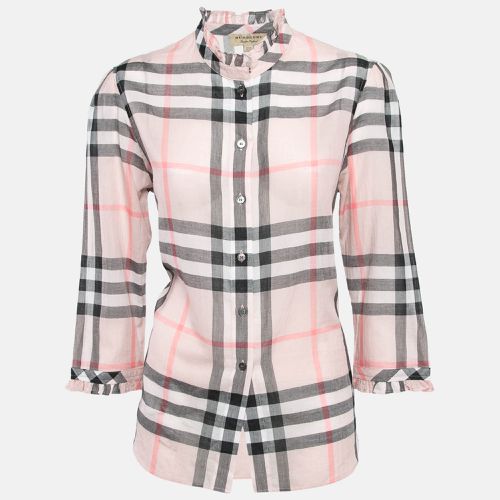 Plaid Cotton Puff Sleeves Ruffled Button Front Top S - Burberry - Modalova