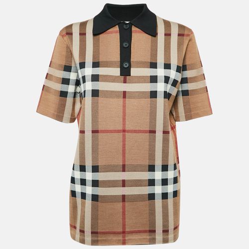 Beige Plaid Jersey Short Sleeve Polo T-Shirt XS - Burberry - Modalova