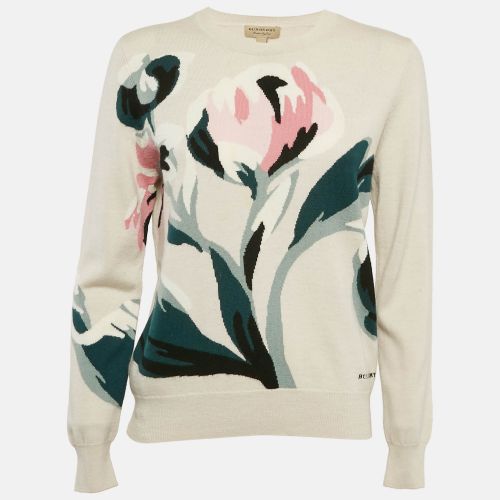 Floral Intarsia Merino Wool Crew Neck Sweater L - Burberry - Modalova