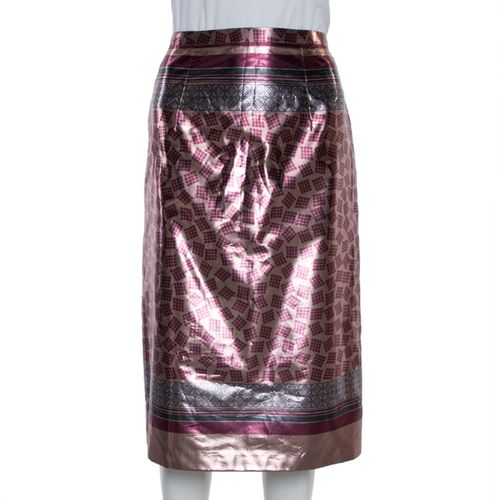 Champagne Printed Lamé Pencil Skirt M - Burberry - Modalova