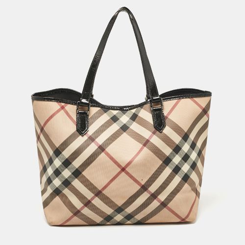 Beige Supernova Check Coated Canvas and Patent Leather Large Nickie Tote - Burberry - Modalova