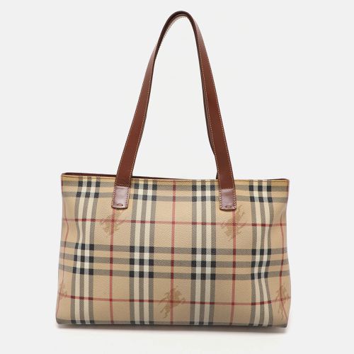 Brown/ Haymarket PVC and Leather Zip Tote - Burberry - Modalova